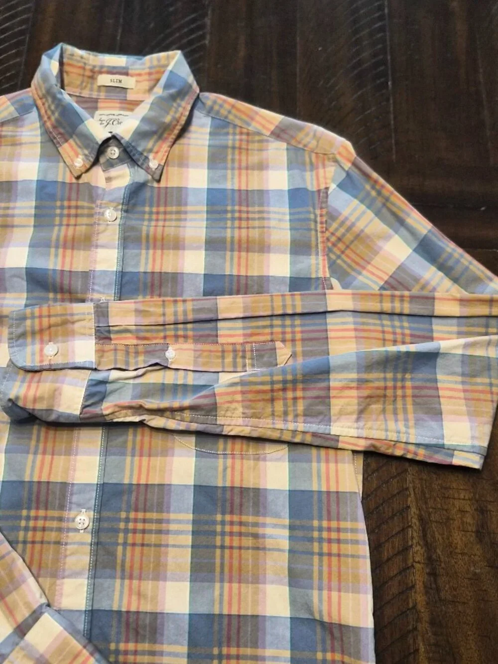 J Crew Shirt Mens Small Blue Pink Check Slim Fit Button Down Long Sleeve G255
